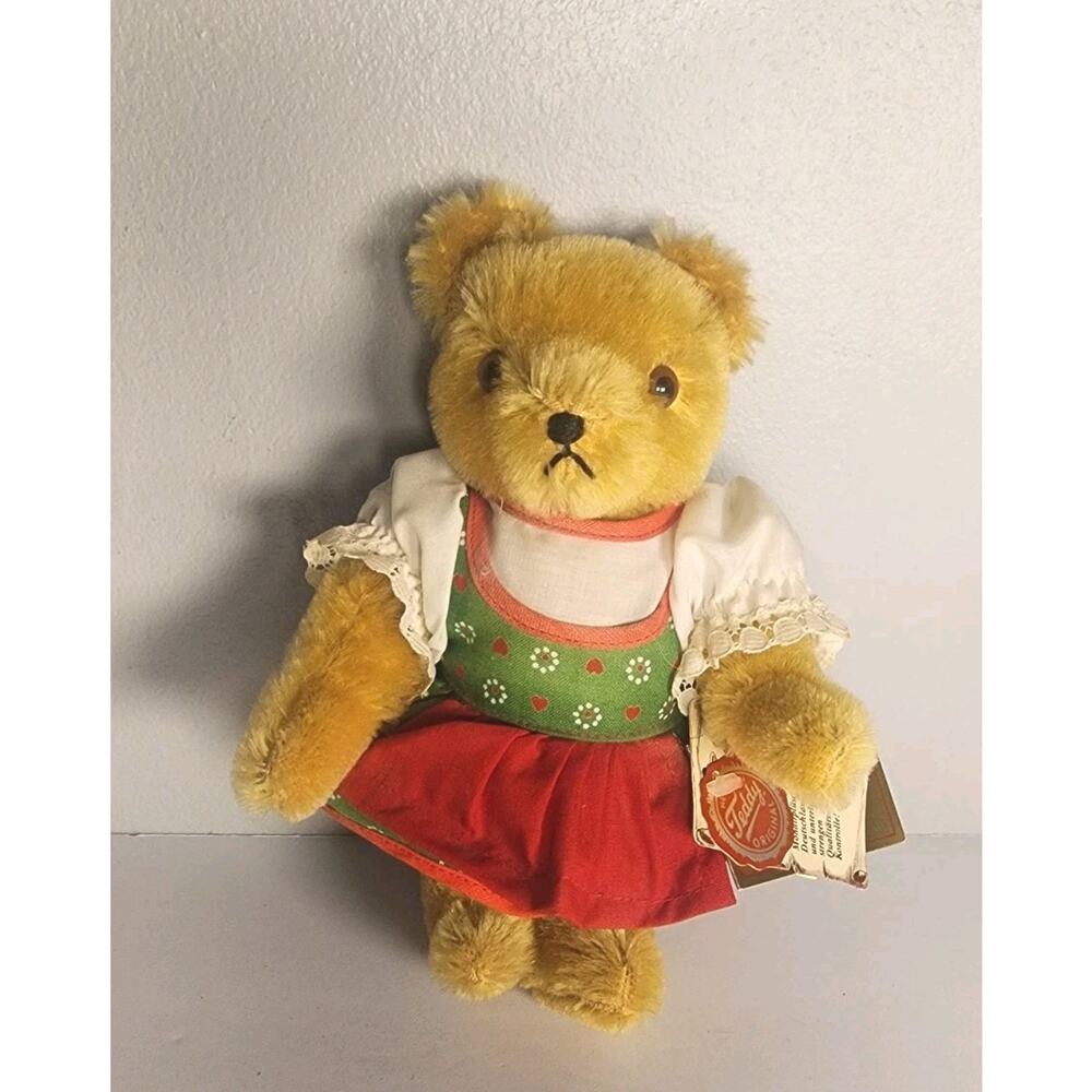 Vintage Hermann Teddy Bear Dirndl Bavarian Style Fully Jointed Collectible 8"